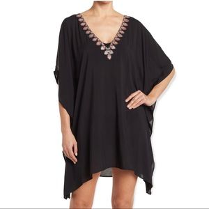 Laundry By Shelli Segal Oh Girl Embroidered Neck Black Tunic
